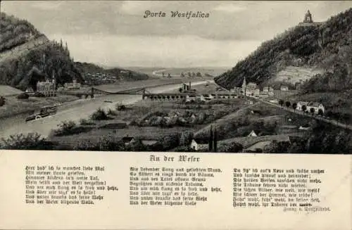 Ak Porta Westfalica an der Weser, Panorama, Gedicht, Weserlied