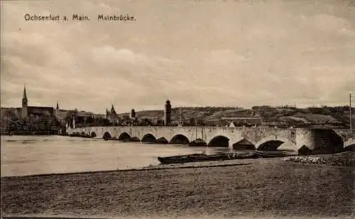 Ak Ochsenfurt in Unterfranken, Teilansicht mit Mainbrücke