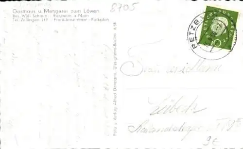 Ak Retzbach Zellingen am Main Unterfranken, Teilansicht, Kirche, Schwäne