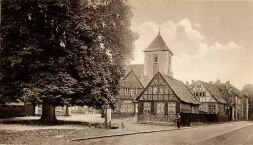 Ak Postfeld in Holstein, Teilansicht, Kirche, Fachwerkhäuser