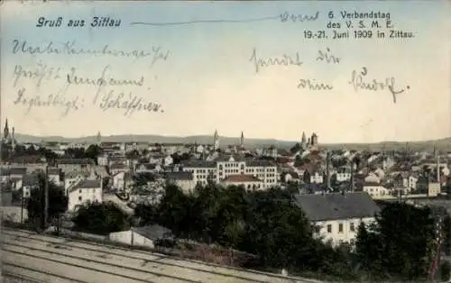 Ak Zittau in Sachsen, Panorama, 6. Verbandstag des V. S. M. E. 19.-21.06.1909