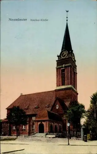 Golden Windows Leuchtfenster Ak Neumünster in Holstein, Anschar-Kirche