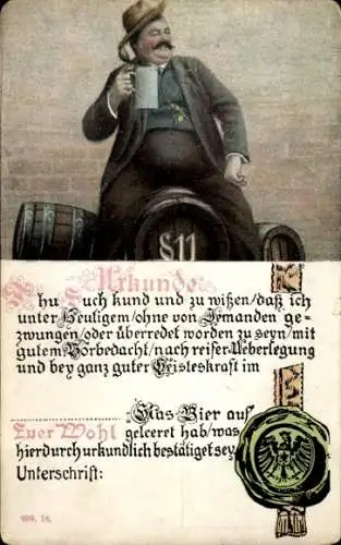 Ak Schellroda Klettbach in Thüringen, Restauration Zur Erholung, Urkunde, Mann mit Bierkrug