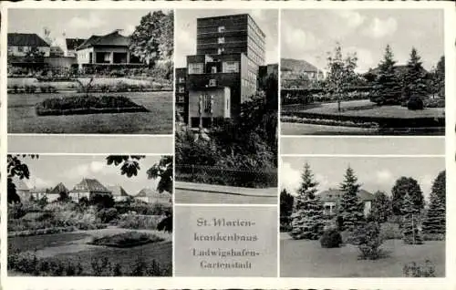 Ak Ludwigshafen am Rhein, Gartenstadt, St. Marienkrankenhaus, Außenansichten, Park