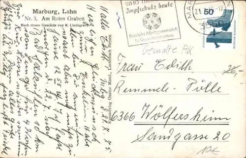 Künstler Ak K. Lindegreen, Marburg, Am Roten Graben, Nr. 3