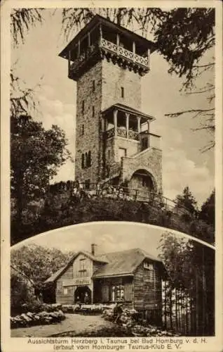 Ak Bad Homburg vor der Höhe Hessen, Herzberg im Taunus, Aussichtsturm, Homburger Taunus-Klub e.V.