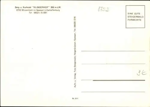 Ak Winzenhohl Hösbach im Spessart Unterfranken, Berg- und Kurhotel Klingerhof, Außenansicht