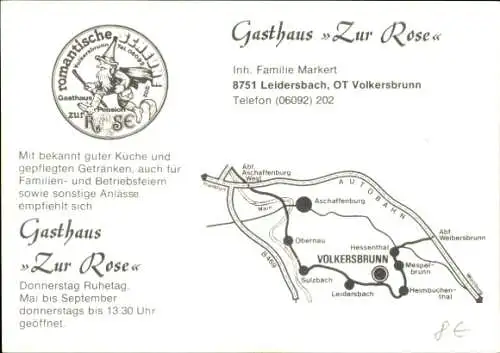 Ak Volkersbrunn Leidersbach im Spessart, Gasthaus zur Rose, Inh. Fam. Markert