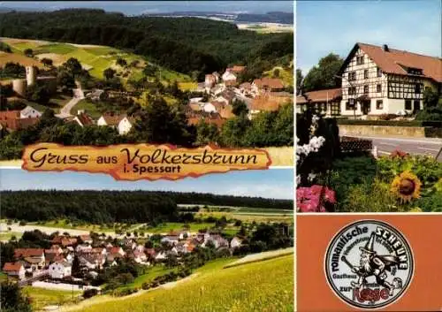 Ak Volkersbrunn Leidersbach im Spessart, Gasthaus-Pension zur Rose, Panorama, Fachwerkhaus