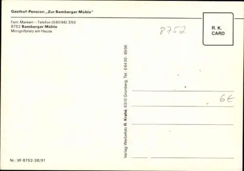 Ak Kleinkahl in Unterfranken, Bamberger Mühle, Terrasse, Gastraum, Minigolf