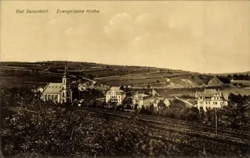 Ak Bad Salzschlirf in Hessen, evangelische Kirche, Panorama