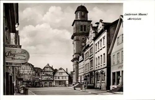 Ak Lauterbach in Hessen, Marktplatz, Lebensmittel Dujardin Weinbrand, Fachwerkhäuser, Apotheke