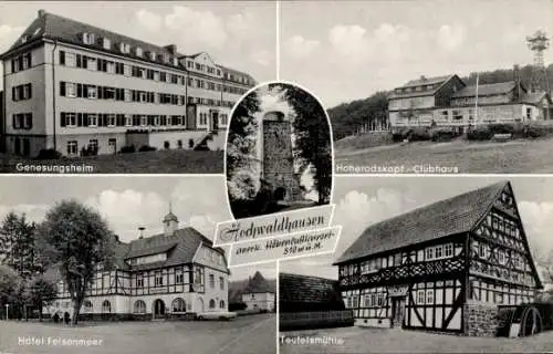 Ak Hochwaldhausen Grebenhain im Vogelsbergkreis, Genesungsheim, Hoherodskopf Clubhaus, Teufelsmühle