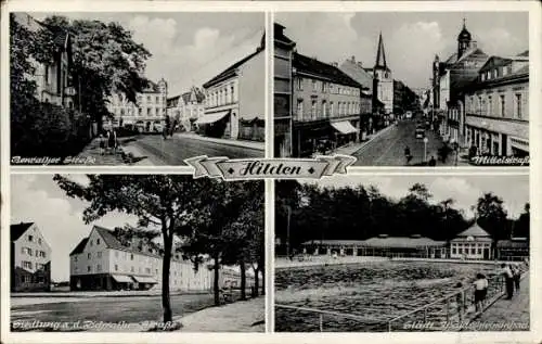 Ak Hilden in Westfalen, Mittelstraße, Schwimmbad, Benrather Straße, Siedlung Richrather Straße