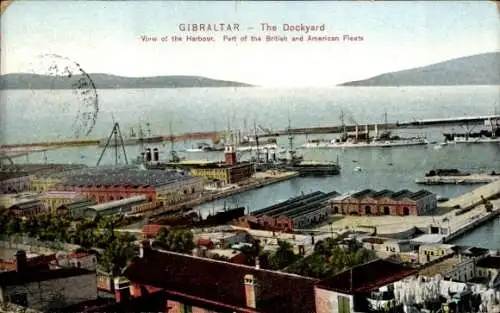 Ak Gibraltar, Totale vom Hafen
