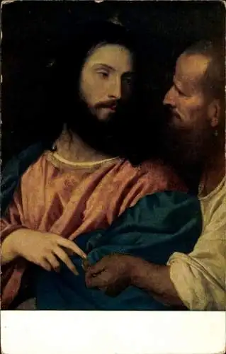Künstler Ak Tizian, Der Zinsgroschen, Jesus, Reklame, Senftenberger Krone-Briketts