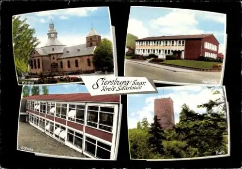 Ak Siersburg im Saarland, Schule, Rathaus, Kirche, Burg