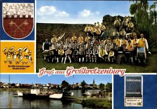 Ak Großkrotzenburg in Hessen, Großkrotzenburger Musikanten, Musikinstrumente, Wappen, Partnerstadt