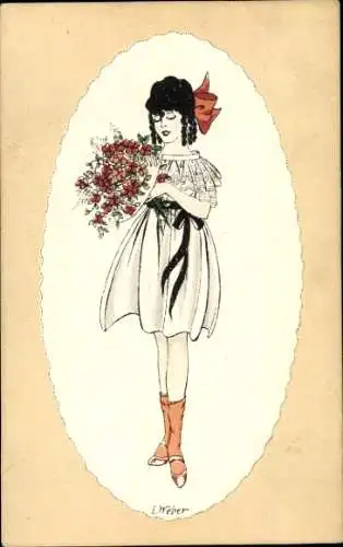 Künstler Ak Weber, E., Junge Frau mit Blumenstrauß