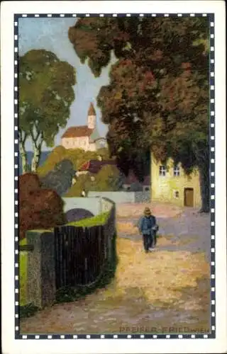 Künstler Ak Pfeifer, Fried., Mann auf einer Straße, Ortschaft