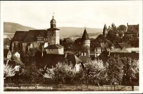 Ak Herborn Lahn Dill Kreis, Teilansicht, Burg, Blick vom Dollenberg