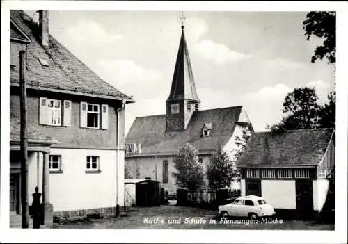 Ak Flensungen Mücke in Hessen, Kirche, Schule