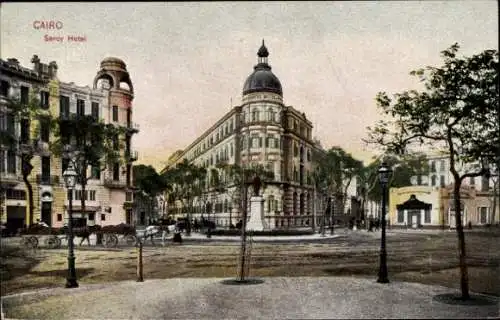 Ak Cairo Kairo Ägypten, Straßenpartie mit Blick auf das Savoy Hotel