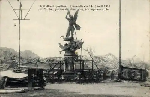 Ak Brüssel Brüssel, Ausstellung, Weltausstellung 1910, Brand, Patron St. Michel