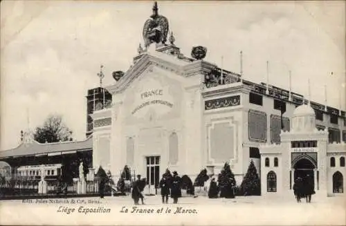 Ak Lüttich, Weltausstellung 1905, Flaggen Frankreich, Marokko