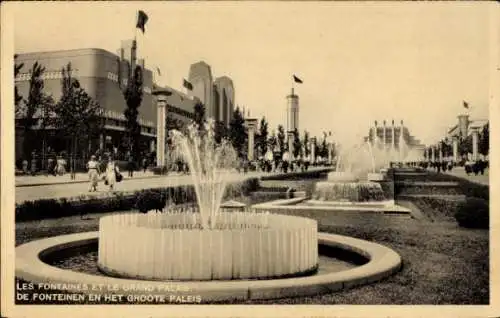 Ak Brüssel, Ausstellung 1935, Brunnen, Grand Palais