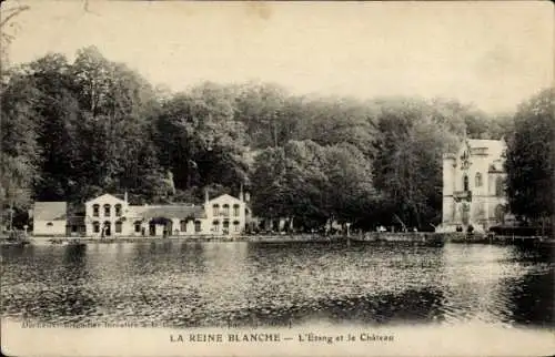 Ak Coye Oise, La Reine Blanche, Teich, Schloss