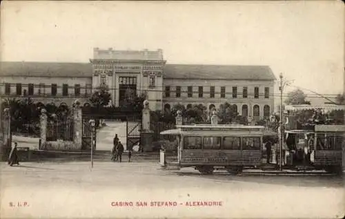 Ak Alexandria Ägypten, Casino San Stefano, Ramleh Casino, Straßenbahn