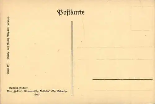 Künstler Ak Richter, Ludwig, Hebbel, Alemannische Gedichte, Schmelzofen, Menschen am Tisch