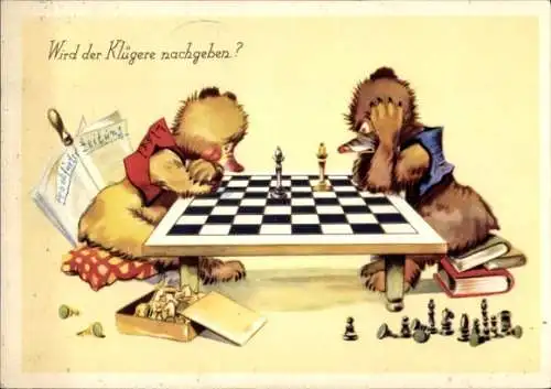 Ak Wird der Klügere nachgeben, Zwei vermenschlichte Bären spielen Schach