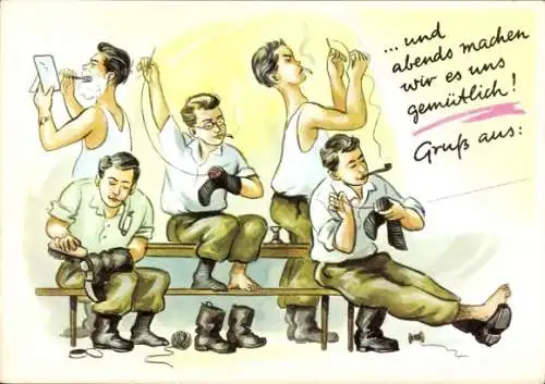 Ak Bundeswehr, Soldaten, Putz- und Flickstunde, LuSo Karte