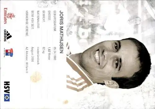 Autogrammkarte Fußballspieler Joris Mathijsen, Hamburger SV