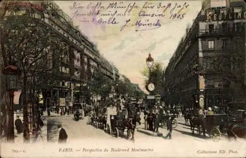 Ak Paris II, Perspective du Boulevard Montmartre, Straßenpartie, Pferdekutschen