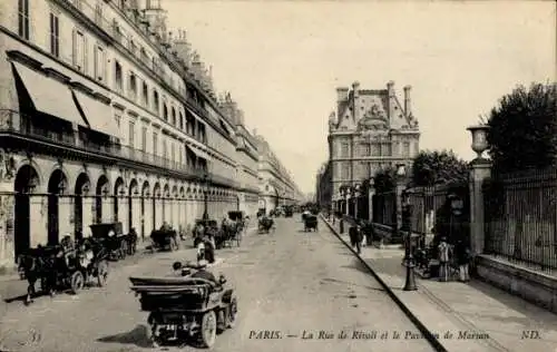 Ak Paris I Louvre, Rue de Rivoli, Pavillon de Marsan