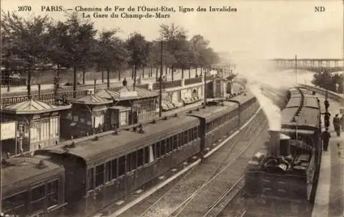 Ak Paris VII, West-State Railways, Invalides-Linie, Bahnhof Champ de Mars