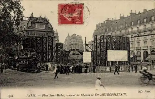 Ak Paris VI, Place Saint Michel, Werke der Metropolitan Railway