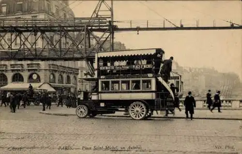 Ak Paris V, Place Saint Michel, Bus