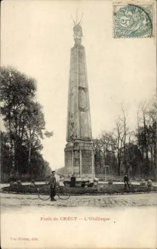 Ak Villeneuve le Comte Seine et Marne, Obelisk, Foret de Crécy