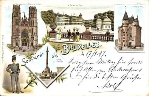 Litho Bruxelles Brüssel, le Palais du Roi, Eglise, La Porte de Hal