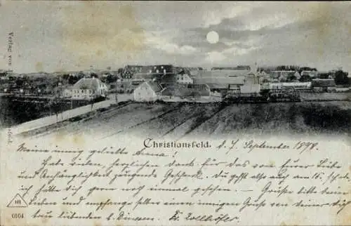 Mondschein Ak Christiansfeld Kolding Dänemark, Teilansicht