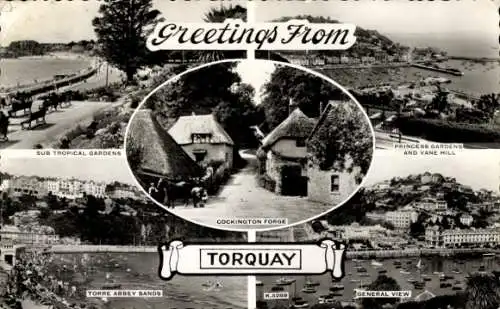 Ak Torquay Devon England, Tropische Gärten, Cockington Forge, Princess Gardens