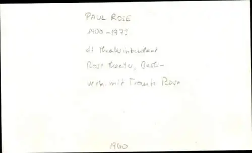 Ak Schauspieler Paul Rose, Autogramm