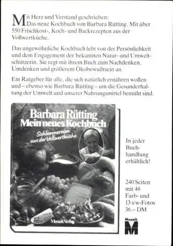 Ak Schauspielerin Barbara Rütting, Portrait, Autogramm, Hund, Mein neues Kochbuch