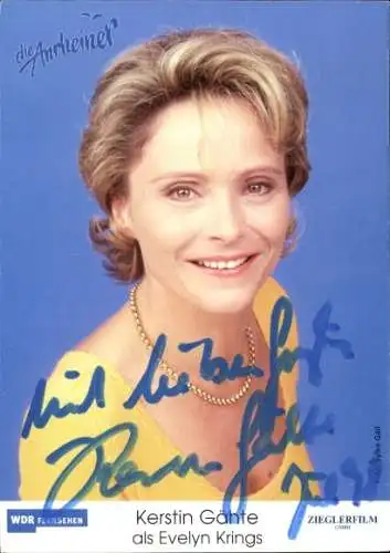 Ak Schauspielerin Kerstin Gähte, Portrait als Evelyn Krings in die Anrheiner, Autogramm