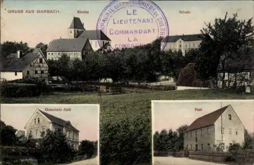 Ak Marbach Striegistal in Sachsen, Kirche, Schule, Post, Gemeindeamt
