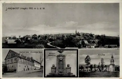 Ak Landwüst Markneukirchen im Vogtland, Gasthof zum schwarzen Ross, Kriegerdenkmal